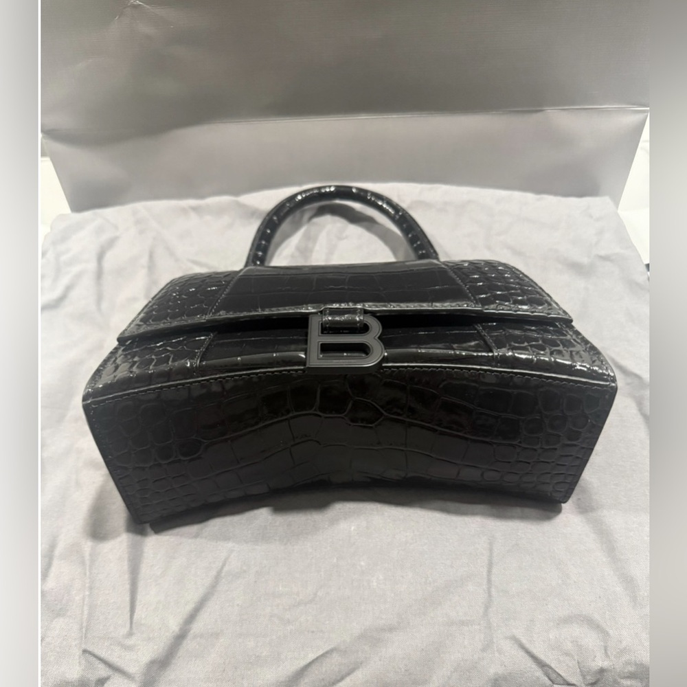 Balenciaga Hourglass XS Black Croc-Embossed Leather Bag 🖤 Authentic + Like New!